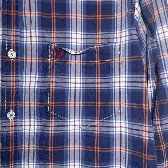 Men's Large American Eagle Blue Plaid Long Sleeve Button Down Shirt - Picture 4 of 6